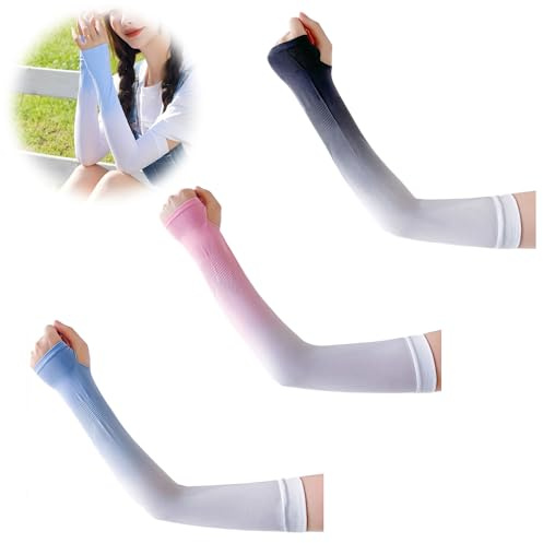 Ltsbaed Sommer Sonnenschutz Arm Ärmel, 3 Paare Farbe UV-Schutz Armlinge mit Daumenloch, UPF 50+,Anti-Rutsch Arm-Wärmer Damen Herren,Kühlenden Armärmel für Outdoor Laufen Golf Radfahren Joggen Klettern