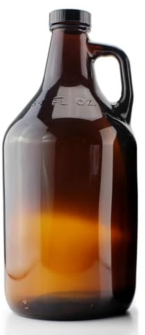 ANZAGA Jarra de Vidrio ámbar con Tapas y asa, Ideal para Cerveza, elaboración casera, Kombucha,0.5 Gallon/2 Liter