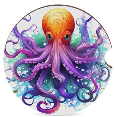 Auto-Getränkeuntersetzer, Auto-Becherhalter, Untersetzer, bunt, Oktopus, universal, rutschfest, Korkboden, Becherhalter mit Fingerkerbe, Autozubehör