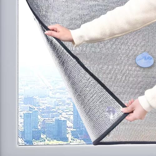 kufu01 Doppelte Aluminisierte Isolierfolie Dämmfolie,Wärmeisolierung Sonnenschutzfolie Fensterfolie Blickdicht Sichtschutzfolie,7 Mm Dicke Reflexionsfolie,mit Saugnapf (60x130cm/24 x51)
