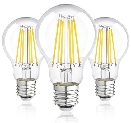 FEILEMAN E27 LED Glühbirne ultraeffiziente E27 Lampe, 4W=60W Energieklasse A 2700K Warmweiß, 840Lm Nicht Dimmbar A60 Vintage Filament Birne Energy-Saving Light Bulbs, 3 Stück | Nicht Dimmbar, 300° Winkel E27 Glühbirne, ersetzt 60W Leuchtmittel, Stromkosteneinsparung, 20000 Stunden Lebensdauer
