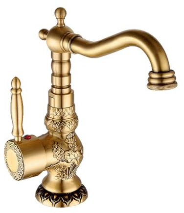 Wasserhahn Bad Waschtischarmatur Retro Antik Stil 360° Drehbar Messing Einhebel Mischbatterie Waschbecken Armatur, Badarmatur Waschtischbatterie Badezimmer, Bronze