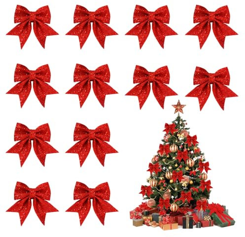 MytaYt Weihnachtsschleifen Rot 12 Stück Rote Schleifen Weihnachten 12x15cm Schleifen Weihnachtsbaum Schleifen Rot für Geschenke, Dekoration Weihnachtsbaumschleifen