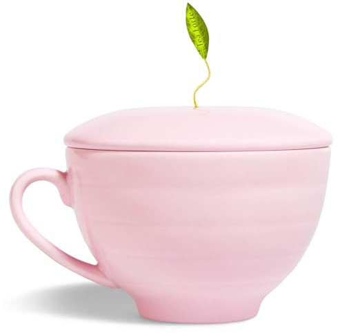 Tea Forte, Tazza da tè con coperchio in porcellana, coperchio adattato, mantiene il tè durante il tiraggio, lasciarlo caldo (rosa)