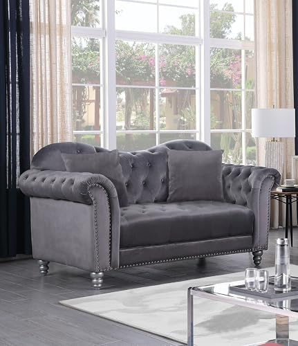 Generisch Italienisches Chesterfield-Samtsofa in Grau – 2-Sitzer, elegant, komfortabel und modernes Design für das Wohnzimmer