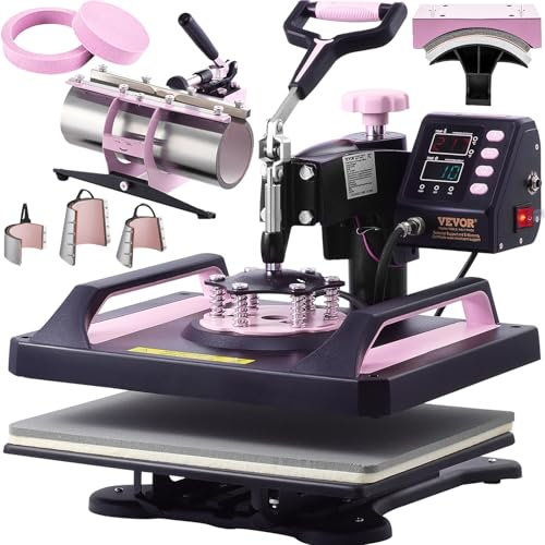 VEVOR Hitzepresse, 12 x 15 Zoll, 8-in-1 Wärmeübertragungsmaschine mit 30 oz Tumbler-Presse, 360° wegschwenkbares digitales T-Shirt-Pressen, Teflonbeschichtung, für T-Shirts/Tassen/Hüte/Teller