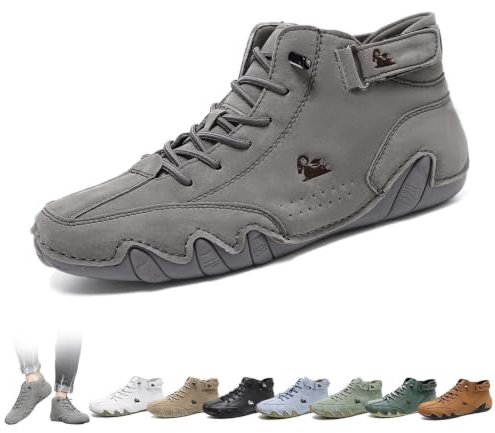 Italienska handgjorda höga stövlar Unisex Outdoor All-terräng Minimalistiska Beck-skor Lättviktsventilerande Halkfria Casual Barfotaskor for vandring Camping & kör Chukka-stövlar(grå,42 EU)