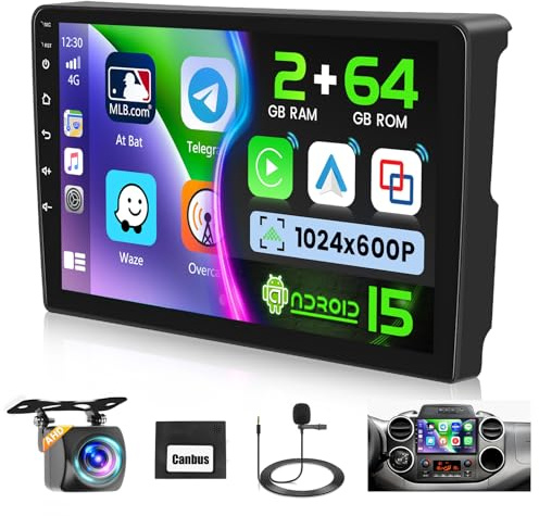 Ohradio 2G+64G per Citroen Berlingo B9 2008-2017/Peugeot Partner 2008-2019 Stereo Android 15 GPS con Wireless Carplay Android Auto Radio FM/RDS WiFi + Retrocamera + MIC - Autoradio 2DIN 9 Pollici