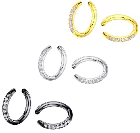 Hinvan 3 par icke-piercade clip-on örhängen för kvinnor pojkar flickor barn män falska öron manschett icke-piercing magnetiska örhängen diamant ring örhängen kubisk zirkonia liten silver svart guld
