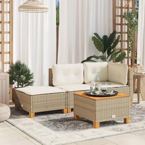 LAPOOH Gartenhocker mit Kissen Beige 63,5x56x32 cm Poly Rattan, Balkon Hocker, Fusshocker Garten, Hocker Garten, Fußhocker Für Sessel, Gartenmöbel Hocker - 365913