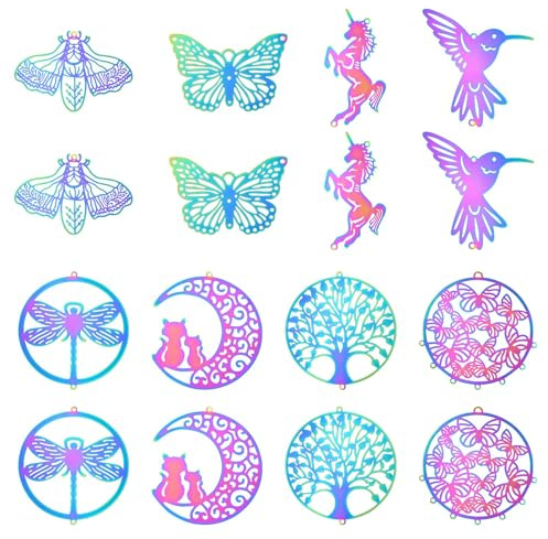 KitBeads 8 ciondoli in acciaio inox a forma di farfalla, libellula, luna, gatto, albero della vita, ciondoli in filigrana, per gioielli fai da te e collane, Acrilico, Nessuna pietra preziosa