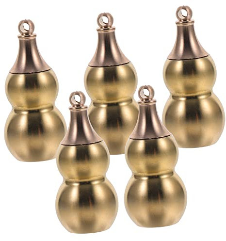 HAWILLOSCH 5pcs Copper Hanging Gourd Pendant Diy Jewelry Charms Bulk Set for Necklace Making and Keychain Decorations, Hollow and Solid Mini Gourd Charms for Crafting