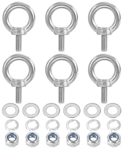 PATIKIL Perno De Ojo M5 X 12mm Con Tuerca, Paquete De 6 Acero Inoxidable 304 Perno De Ojo De Hombro Para Elevación Tornillos Roscados Para Colgar, Plateado