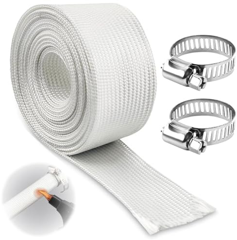 Jiavlyx 200 cm Tuyau D'échappement Isolé, 25mm Gaine En Fibre De Verre Haute Température, Avec 2 Clips, Tuyau D'échappement De Chauffage De Voiture, Pour Générateur Et Chauffage De Stationnement