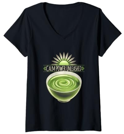 Femme Calm Power Unleashed Bougie chauffe-plat Vert lever de soleil Zen Bliss Glow T-Shirt avec Col en V