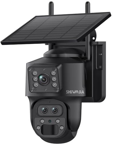 SHIWOJIA Cámara Solar Exterior 4G con Zoom híbrido 12X, cámara de 3 Objetivos, 360 ° PTZ, Audio bidireccional, PIR detección, visión Nocturna Color, Impermeable IP66