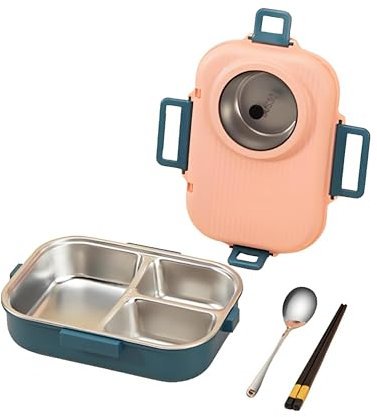 Werwing Caja Bento aislada de 1100 ml con acero inoxidable 304, diseño de 2 niveles, 3 compartimentos para alimentos y ranura para utensilios