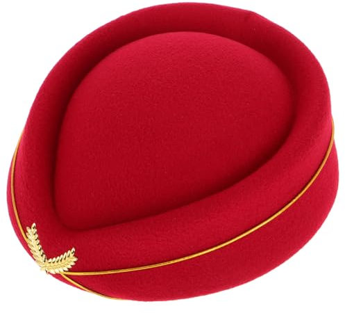 Abaodam Flight Attendant Damenhut Tiefrot Filzoptik Professionell Für Bühne Party Cosplay Kostüm Modisch Einzigartig Vielseitig Gestaltet Selbstbewusst
