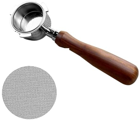 Buithafu Filtro portafiltro sin fondo de 51 mm para DeLonghi EC680/EC685, Acero inoxidable y madera de palisandro (51MM)