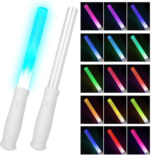 WIYETY 2 Stück LED Leuchtstabe: 15 Farben Leuchtstäbe Partyzubehör, Leuchtwedel Party Set, LED Leuchtstäbe Konzert, Knicklichter Bunte für Weihnachten, Party, Konzert, Hochzeit, Weiß
