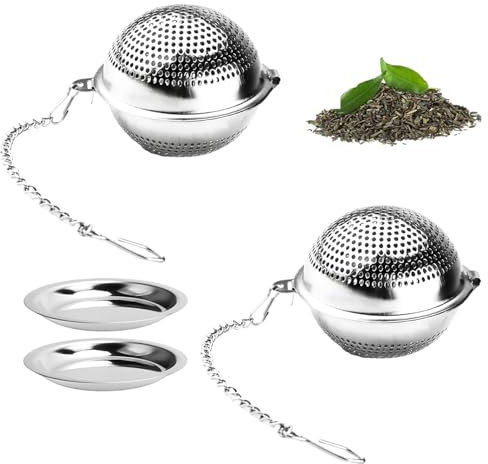 2 Stück Premium Teeei für Losen Tee – Edelstahl Teesieb mit Feinem Filter, Tea Infuser Ball & Tea Strainer für losen Blatttee, Spülmaschinenfest mit 11cm Edelstahlkette