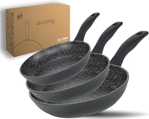 DIVORY Pannset 3-delad stekpanna 20, 24 cm, 28 cm I induktion, avtagbart handtag, non-stick stekpanna hög, induktionspanna, uppsättning med 3 universalpannor (Ultime 20, 24, 28 cm)