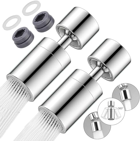 2 Stück Wasserhahn Verlängerung, Schwenkbarer Wasserhahn Aufsatz 360° Rotierend, Wassersparer, Universal für Küche und Bad 20mm 22mm 24mm, Inklusive Dichtungen und Adapter