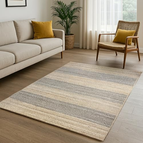 MY-RUG Jute Teppich 40x60 cm - Handgewebter Juteteppich in Sisal Optik | Flach gewebter Sisalteppich, Earth Weave gestreift grau, OEKO-TEX zertifiziert, nachhaltig & beidseitig nutzbar