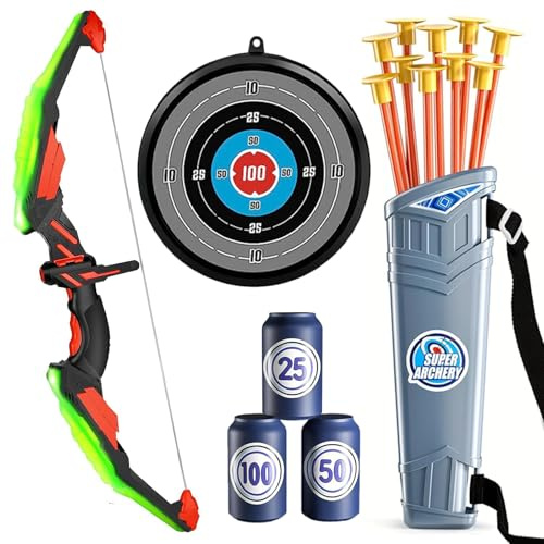 Detontek Ensemble d'arc Et De Flèches pour Enfants, Ensemble De Tir Sportif pour Enfants, Jouets De Tir, Jouets d'Intérieur Et d'Extérieur pour Garçons Et Filles (Vert)