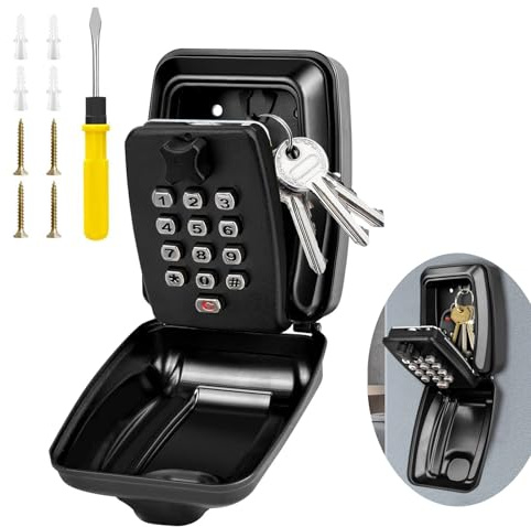Key Safe Wall Mounted - Key Lock Box Outdoor with 12 Digit Combination Lock Box with Weatherproof Cover Security Key Box for Outside Home Garage Office School Warehouse