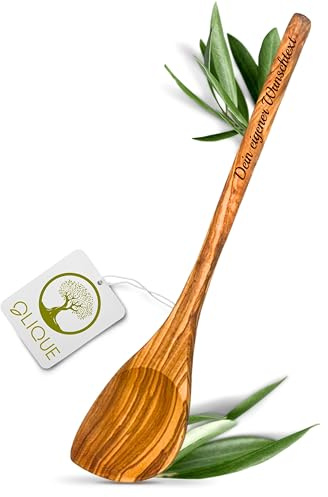 Kochlöffel mit Ecke personalisiert, Olivenholz - Handgemachter Holzkochlöffel mit Gravur als individuelles Geschenk