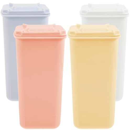 ABOOFAN 4 mini cubos de basura de mesa con tapa, ahorro de espacio, robustos, versátiles como papelera y portalápices para oficina y escritorio, coloridos cubos de basura de escritorio