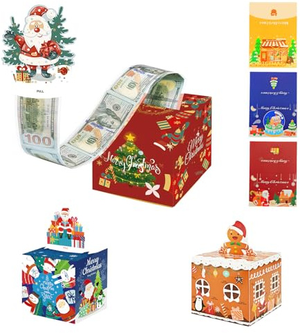 3 stycken pengagåva jul pengar rulle överraskningslåda, jul pop up kontantgåva låda presentförpackning mystery box med kort, gör-det-själv pengar gåvor explosionslåda för föräldrar älskare barn