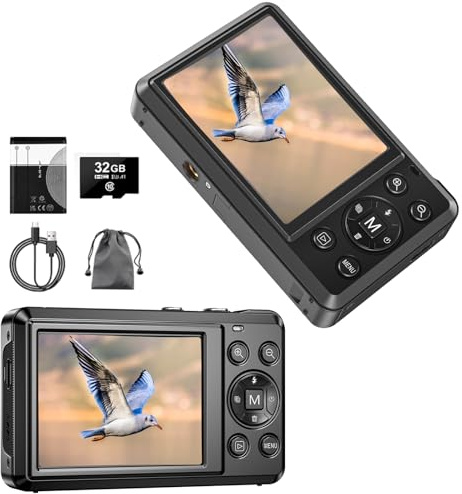 Macchina Fotografica 4K 64MP con Zoom 16X e Schermo da 2.8 - Fotocamera Compatta e Portatile con Autofocus, Vlogging, Batteria Ricaricabile e Scheda da 32GB per Giovanissimi
