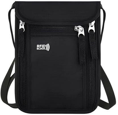 HMCEY Porta Documenti Viaggio Nero,Portadocumenti da Collo,Porta Passaporto da Viaggio,Portafoglio da Collo Impermeabile,Tasca Sul Petto Uomo Donna,Borsetta Porta Cellulare per Smartphone e Denaro