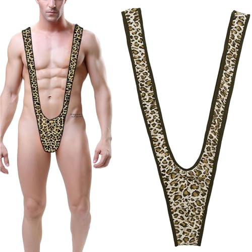VemeFufu Perizoma Mankini Borat Costume da bagno Uomo Sexy Suspensorio V Sling Costume da bagno Costume da festa Bikini String per Uomo Beachkini Spiaggia Natale Halloween, 1 confezione A. Leopardo-01