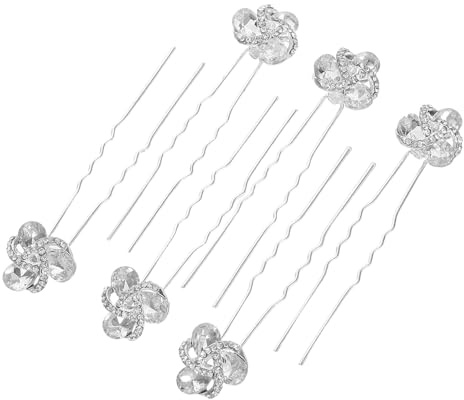 jojofuny 6 Horquillas de Novia Flores de Aleación y Gemas de Imitación en Color Plata, Ligeras y Resistentes para Bodas y Fiestas