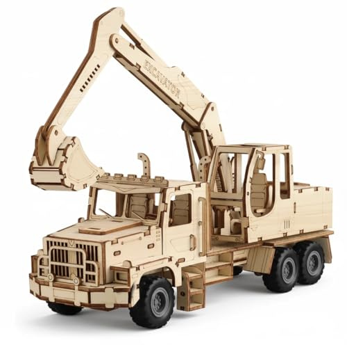 3D Wooden Puzzle for Adults,Pull-Back Excavator Model Building Kit,Ideal Wood Craft Gift for Men Women and Teens (Ages 14+)