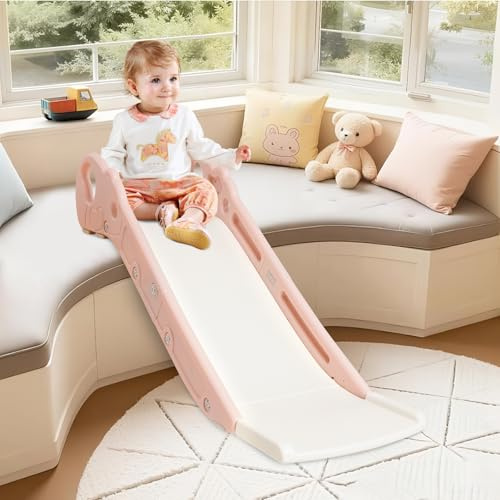 Sofa Slide, Kids Slide, Mini Climbing Slide for Bed or Couch, Indoor & Outdoor Play Equipment for Boys and Girls (Pink)