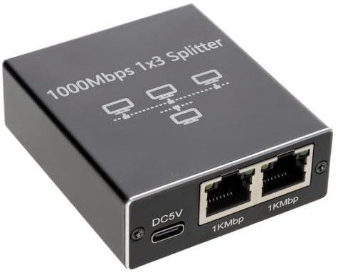 Répartiteur réseau Gigabit Ethernet 1 à 3 voies - 1000 Mbps haute vitesse alimenté par USB