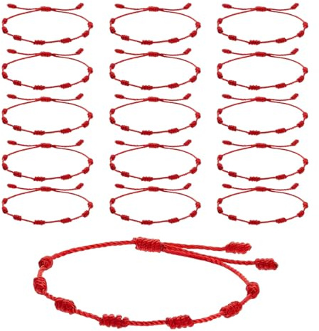FHRYNA 16 Pièces Bracelet Kabbale, cordon rouge avec 7 nœuds, unisexe, réglable, protection contre le mauvais œil, porte-bonheur