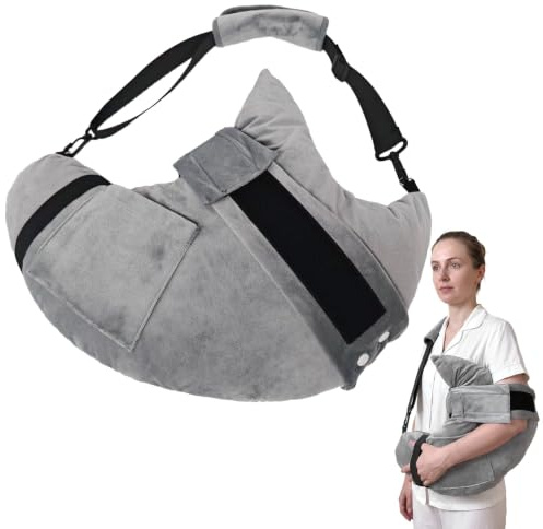 Yuragim Schulterkissen nach OP mit Tasche, Ergonomisches Rotatorenmanschettenkissen für Seiten- und Rückenschläfer, Armstützkissen mit Verstellbarem Gurt, Schulter Entlastungskissen OP Entlastung