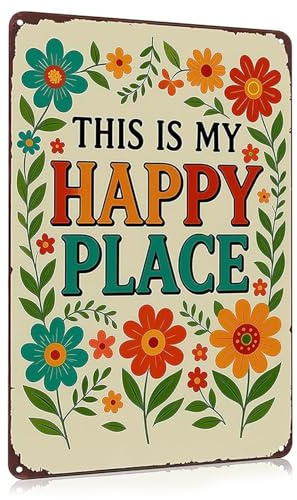 Happy Garden Wall Art, Vintage Garden Sign for Outdoor Wall Decor | Garden Signs with This Is My Happy Place Design, Adds Charm to Gardens, Patios, Fences and Outdoor Spaces