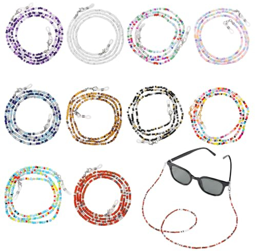10 Pack Adjustable Glasses Necklace, Glasses Chain with Anti-Slip Loops | Stylish Beaded Eyeglass Chains around Neck for Women & Girls, Colorful Eye Glasses Strap for Glasses/Face Masks(70 cm)
