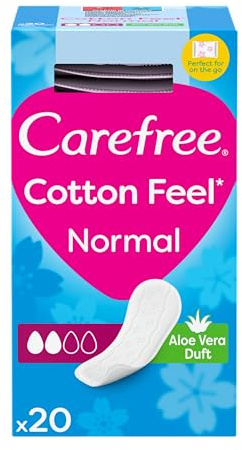 Carefree Cotton Feel Panty Liners with Aloe Vera (1x Pack of 20), Soft and Comfortable Panty Liners for Women for Daily Use, Long-Lasting Freshness, 100% Air Breathable Underwear Protection