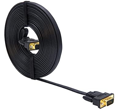 DTECH 10ft Ultra Thin Flat Computer Monitor VGA Cable 15 Pin Male to Male Connector SVGA Wire 10 Feet - Black