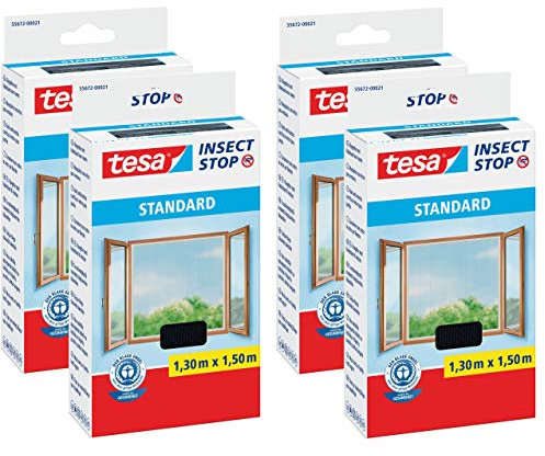 Tesa Fliegengitter für Standard-Fenster, weiß, leicht, 1,5 m x 1,8 m, 1,3m:1,5m / 4er Pack, 1