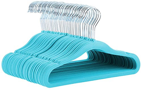 Amazon Basics Kinder-Kleiderbügel aus Samt, Rutschfest, für Säuglinge und Kleinkinder, 29,5cm (für Babykleidung), 50er-Pack, Blau
