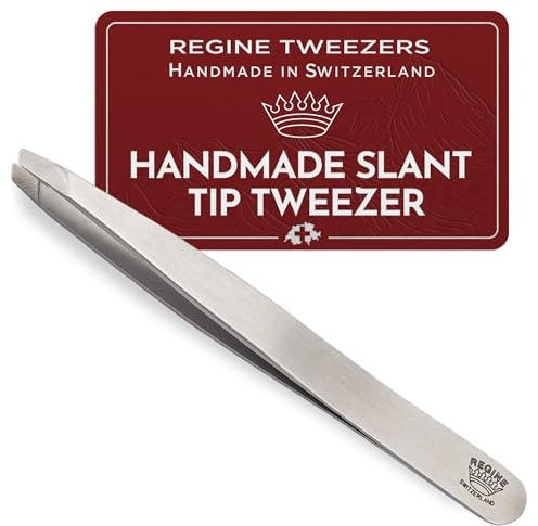 Regine Switzerland Pinzas Slant Tip | 100% hecho a mano | Grado quirúrgico de acero inoxidable | Depilación profesional de precisión y cejas