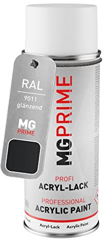 MG PRIME RAL 9011 Negro grafito brillante, spray de pintura acrílica | Graphite black, aerosol 400 ml, de secado rápido